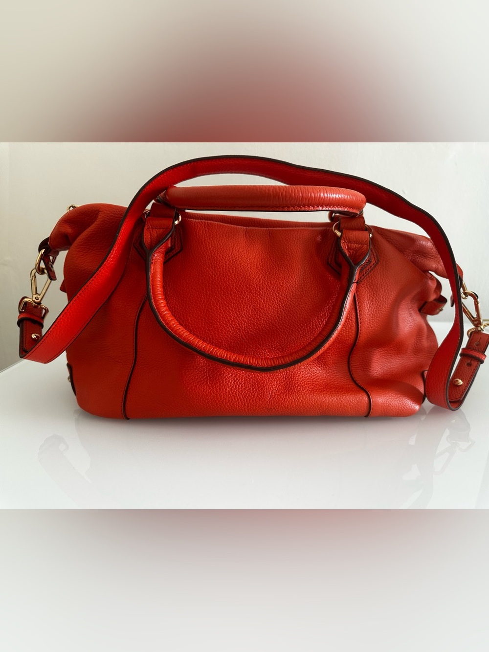Ora Delphine Vibrant Orange Leather Satchel Classic Women's Shoulder Bag